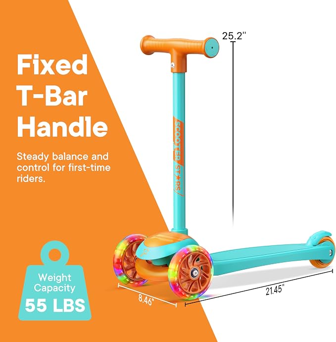 3 Wheel Scooter for Kids, Smooth Light Up LED Front Wheels, Wide Anti Slip Deck, Rear Foot Brake, Easy Lean to Steer Maneuvering, Indoor & Outdoor Ride On Toys for Ages 2 Up,