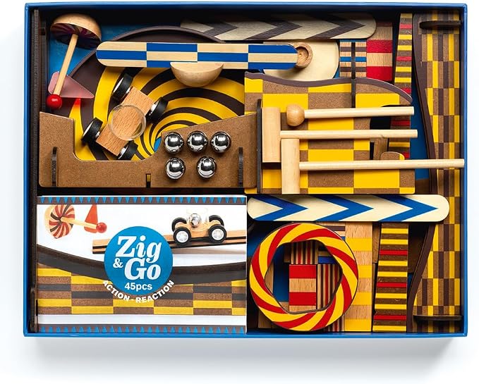 DJECO Zig & Go Wooden Domino Race Construction Set, 45 Pieces (35643)