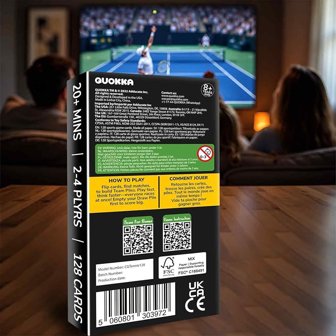Quokka Tennis Fast-Paced Card Game for Kids & Adults – 128 Cards & Easy Rules – Quick & Fun Matching Game – 2-4 Players – Ages 8+ – Perfect for Family Games Night, Travel and Parties