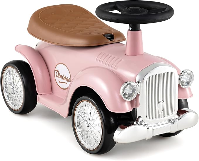 Costzon Ride On Push Car for Toddlers, Classic Kids Foot-to-Floor Sliding Car With Steering Wheel, Horn & Under Seat Storage, Ride On Toy for Boys Girls 18-36 Months (Pink)