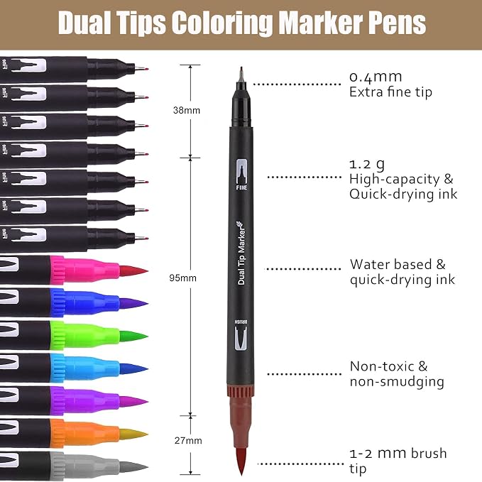 24 Color Skin Tone Double Tip Brush Pens Art Markers,Colored Artist Fine Brush Pen Coloring Markers for Adult Drawing Art Craft Kit
