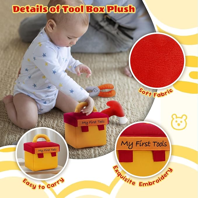 My First Tool Set Plush, Baby Toolbox Plushy with 5 Pcs Tool Plushies for Toddlers, First Birthday Gifts for Boys Girls