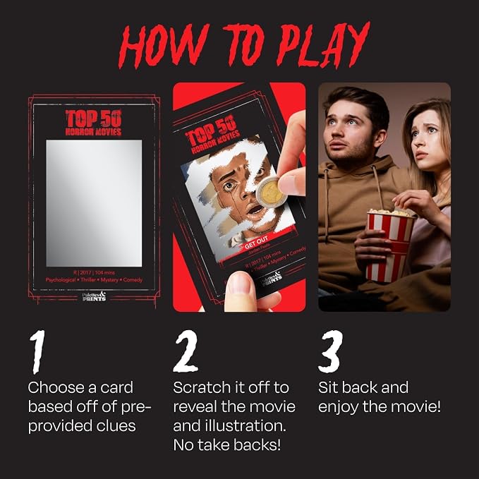 Fan Bundle: Top 50 & 50 Horror Movie Scratch Off Decks - Complete Challenge, Enhance Movie Nights!