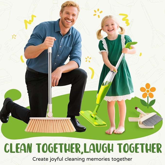 Kids Cleaning Toy Set,Mini Spray Mop Montessori Toys Pretend Play Cleaning Tool for Toddlers with Spray Mop & Kids Broom Dustpan Set Cleaning Toys Gift for Toddlers Girls Boys Age 3+