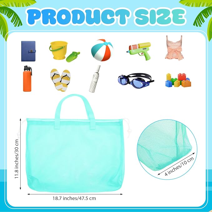 Paterr 16 Pcs Mesh Beach Tote Bag Seashell Bags Foldable Large Beach Toy Organizer with Drawstring, Pool Gym Swimming Camping Accessories Lightweight Foldable Birthday Gifts (8 Colors)