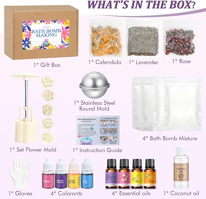 Bath Bomb Making Kit- DIY Bath Bomb Kit for Kids Adults, Make Your Own Spa Set, Shower Craft Kits with Bath Bomb Molds, Soap Making Kits, Bath Bomb Making Supplies Gifts for Girls Women