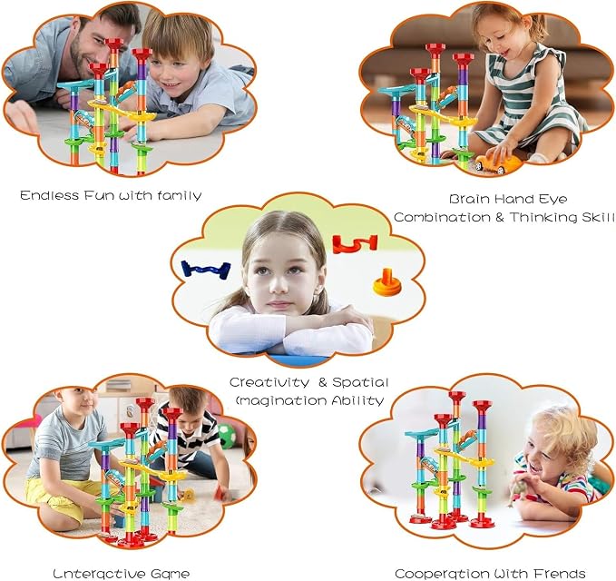 50Pcs Marble Run,Marble Track Educational Learning Toy,Marble Maze Construction Building Blocks with 30 Glass Marbles,Small Marble Runs Game for Girls Boys Birthday Gifts
