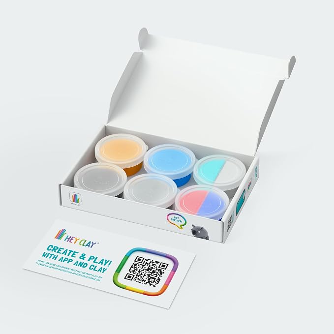 HEY CLAY Colorful Modeling Air Dry Clay for Kids 6 cans with Fun Interactive Instructions App - Kids Activities Age 3+ (Australian Animals: Echidna, Cassowary, Wombat)