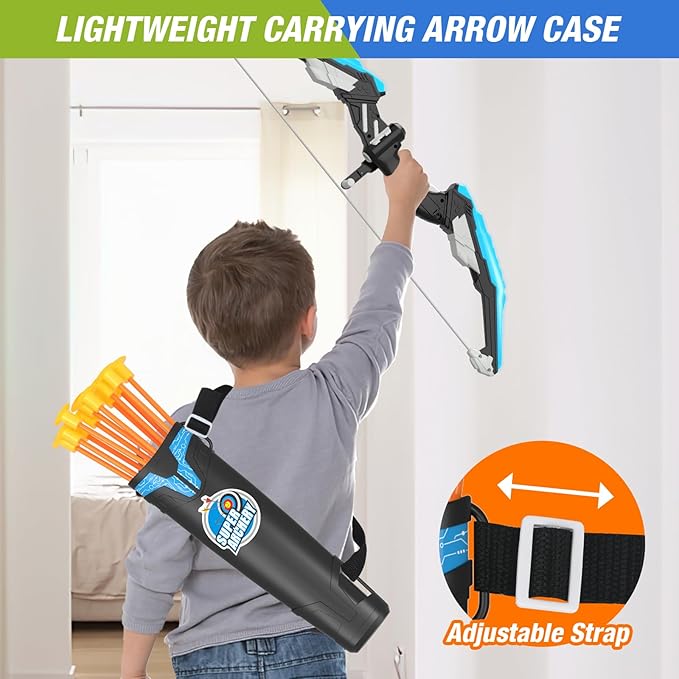 HYES 2 Pack Bow and Arrow with Moving Target for Kids, LED Light Up Archery Set with 24 Suction Cup Arrows, 6 Score Targets & 2 Quiver, Indoor Outdoor Sport Gifts for Boys Girls Ages 4-12