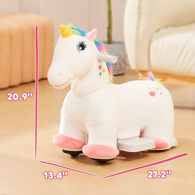 Qaba 6V Kids Ride on Horse, Battery Powered Ride on Toy, Unicorn Shaped Electric Riding Animal with Music, Soft Touch, PU Wheels, Foot Pedal, Forward, for Girls Boys Aged 18-36 Months, White