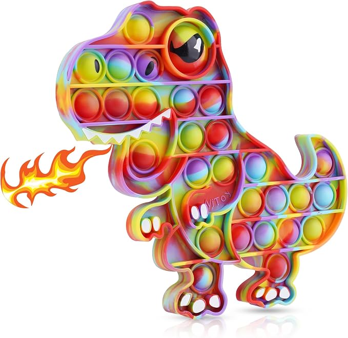 Dinosaur Pop Fidget Toy for Travel, Home, Classroom, Kids & Adults Silicone Stress Relief Sensory Toy, Dual-Sided Educational Bubble Toy for Fine Motor Skills, Focus, Anxiety Reduction (Rainbow)
