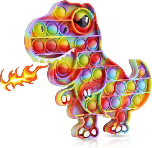 Dinosaur Pop Fidget Toy for Travel, Home, Classroom, Kids & Adults Silicone Stress Relief Sensory Toy, Dual-Sided Educational Bubble Toy for Fine Motor Skills, Focus, Anxiety Reduction (Rainbow)