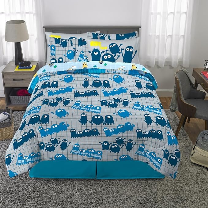 Minions The Rise of Gru Kids Bedding Super Soft & Cozy Reverisble Microfiber Comforter and Sheet Set with Sham, 7 Piece Queen Size, (Officially Licensed Product) By Franco