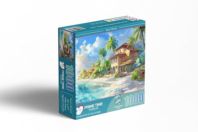 1000 Piece Jigsaw Puzzle for Adults - Elegant Beach House Near The Blue Ocean Waves with Tropical Flowers - Challenging Puzzle Perfect for Game Night - Hawaii Paradise - 20x27 inch