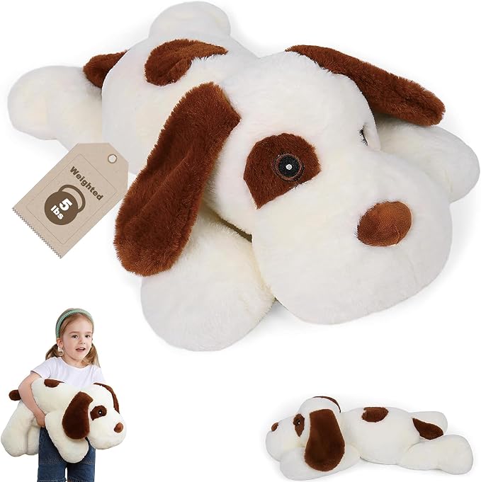 JellyMallow 5lbs 24in Dog Weighted Stuffed Animals, Large Weighted Dog Plush, Weighted Stuffed Animal Plushies Pillow Gifts for Adults and Kids, Boys, Girls