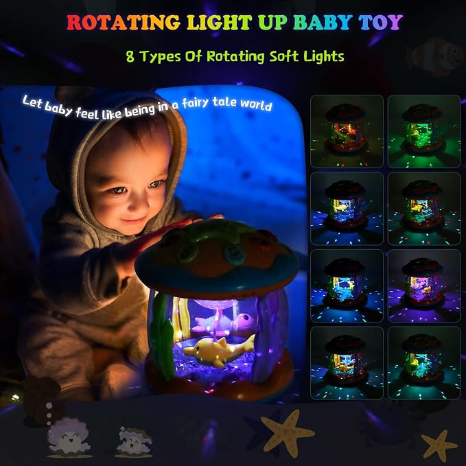 M SANMERSEN Baby Boys Toys 12 Months, Babies Ocean Rotating Lights Up Musical Toys for 12-18 Months Newborn Infant Crawling Tummy Time Toys 1 2 3 Baby Birthday Blue