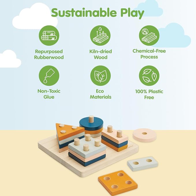 PlanToys® Geometric Sorting Board in Orchard Shade | Montessori Shape, Size and Colour Learning Toy | Eco Friendly Fine Motor and Problem Solving Activity