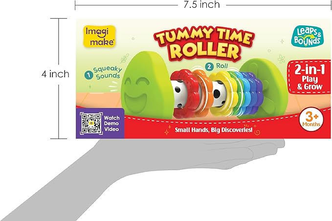 Imagimake Tummy Time Roller | Leaps & Bounds Baby Toys for 3+ Months | Early Learning Toy for Toddlers & Infants | 2-in-1 Play & Grow - Squeaky Sounds | Non-Toxic | Newborn Baby Gift for 3+ Months