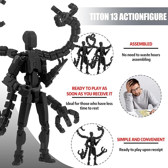 Assembly Completed T13 7.2inch Action Figure 3D Printed Multi-Jointed Movable T13 Nova 13 Robot 13 Action Figure Desktop Decorations for Game Lovers