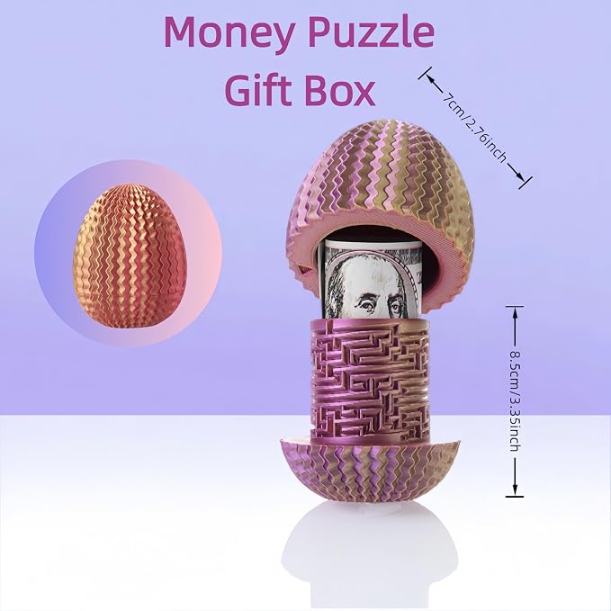 Maze Egg Money Puzzle Box for Kids & Adults, 4 Logic Challenge Brain Teaser Sensory Toy, Hidden Compartment Cash Gift Holder, Birthday Graduation Gifts for Teens, Road Trip Travel Game