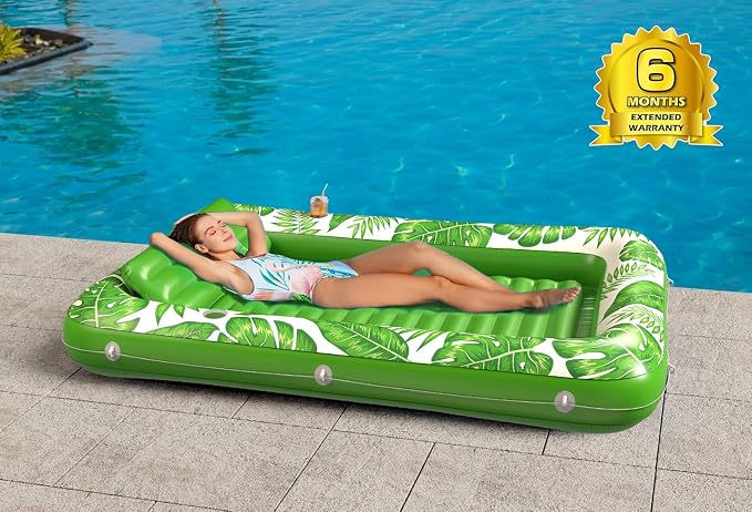 Inflatable Tanning Pool Lounger Float - Jasonwell 4 in 1 Sun Tan Tub Sunbathing Pool Lounge Raft Floatie Toys Water Filled Tanning Bed Mat Pad for Adult Blow Up Kiddie Pool Kids Ball Pit (GLE, XL)