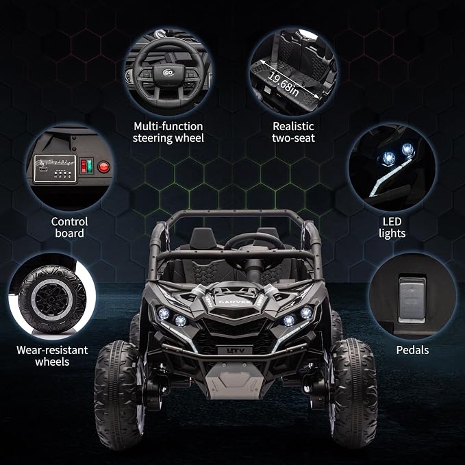 Garvee 24V 2-Seater Kids Ride on Car with Remote Control 4WD Electric Truck, Ride on Toy Off-Road UTV with 4-Wheel Shock Absorber, LED Lights, Music