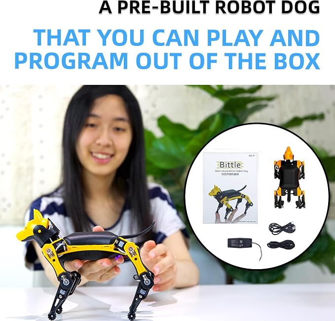 Petoi Programmable Robot Dog Bittle X V2 Lite Servo | Coding Smart Robot Dog Kit, Voice Controlled, Quadruped Interactive Robot for Kids (Bittle X V2 - lite servos - pre-Assembled - Yellow + Black)