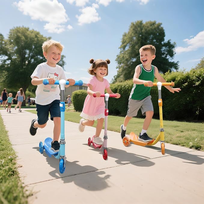Kick Scooters for Kids 3-5 5-7 Years Age - Handlebars Safe-First Steer,Anti-Slip Deck,Height Adjustable Three Wheeled LED Lighted Up Toddler Scooter for Boy & Girl, Indoor Outdoor Kid Child Toy Gift