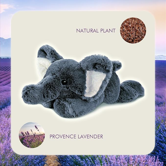 OSOCU® Microwavable & 1.8 LB Weighted Stuffed Animal - Grey Elephant Heating Pad with Lavender & Tourmaline - Soothing Warm Heatable Plush Toy for Menstrual Cramps, Muscle Aches, Shoulder Tension