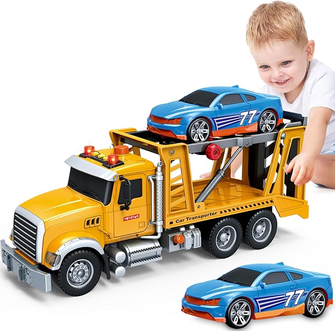 Bstoyder Kids Toys for 3 4 5 6 7 8 Years Old Boys, 15" Farm Transport Truck Toy with Lights, Sounds, Toddler Friction Powered Truck Vehicle Toy for Boys Girls Birthday Gifts