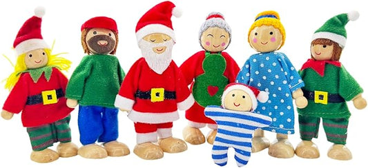 HYSTYLE 7 Pack Wooden Dollhouse Family Dolls Pretend Play Figures, Family Role Play Pretend Play People Figures