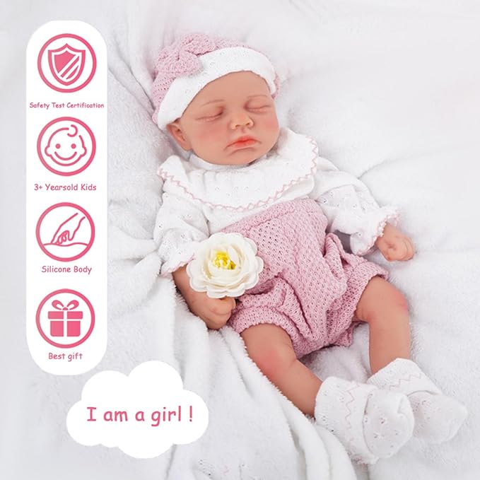 Girl 12 Inch, Silicone Reborn Baby Dolls, Realistic Baby Doll, Not Vinyl, Posable Newborn, Reborn Baby Dolls Silicone Full Body