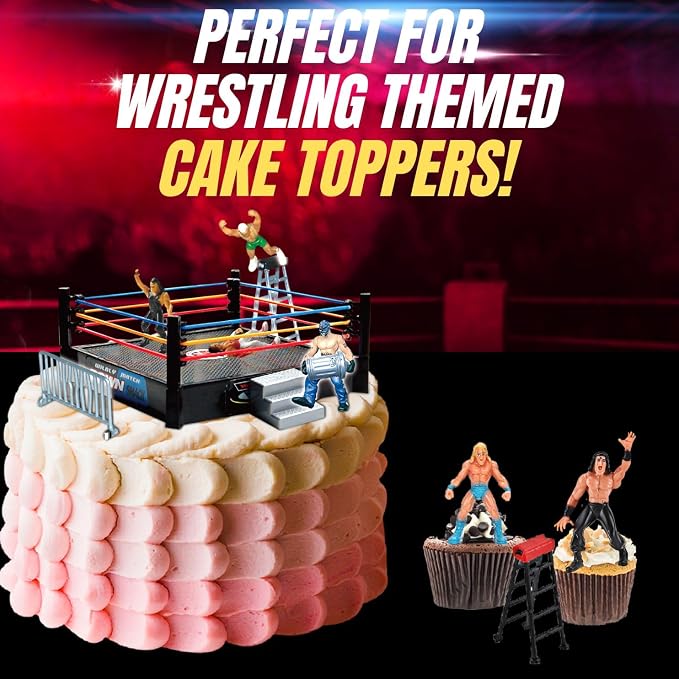 Liberty Imports Ultimate 32-Piece Wrestling Miniature Toys for Kids Pretend Play, Wrestler Figures with 2 Rings & Realistic Accessories for Boys and Girls, Great for Cake Toppers, Parties