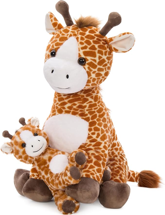 Tezituor Giraffe Stuffed Animal,25.6in Large Giraffe Plush Toy with Baby, Cute Plushies,Giraffe Plush Pillow Huggable,Christmas Valentines Birthday Gifts for Kids Adults Girlfriend Girls Boys, Brown