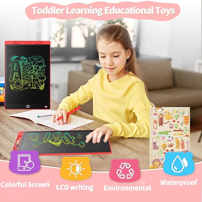Genialba LCD Writing Board 8.5 Inches, Colourful Electronic Tablet, Portable Erasable Drawing Board, Graphic Tablet for Children's Games 3 4 5 6 7 Year Old Kid Boys Girls (Red)