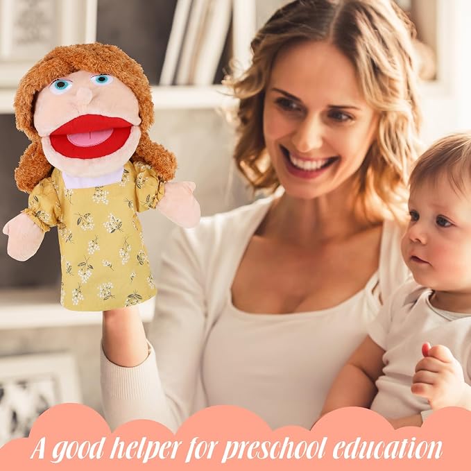 Shappy 12 Pcs Family Hand Puppets 12 Inch Grandparents, Mom & Dad, Brother & Sister, Son Daughter Plush Hand Puppet Toys Role-Play Toy Gifts for Christmas Kids Storytelling School Teaching