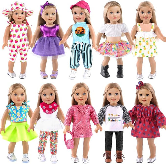 ebuddy 10 Sets 18 Inch Doll Clothes and Accessories - Fashion Outfits Fit for 18 inch Dolls 18 Inch Doll