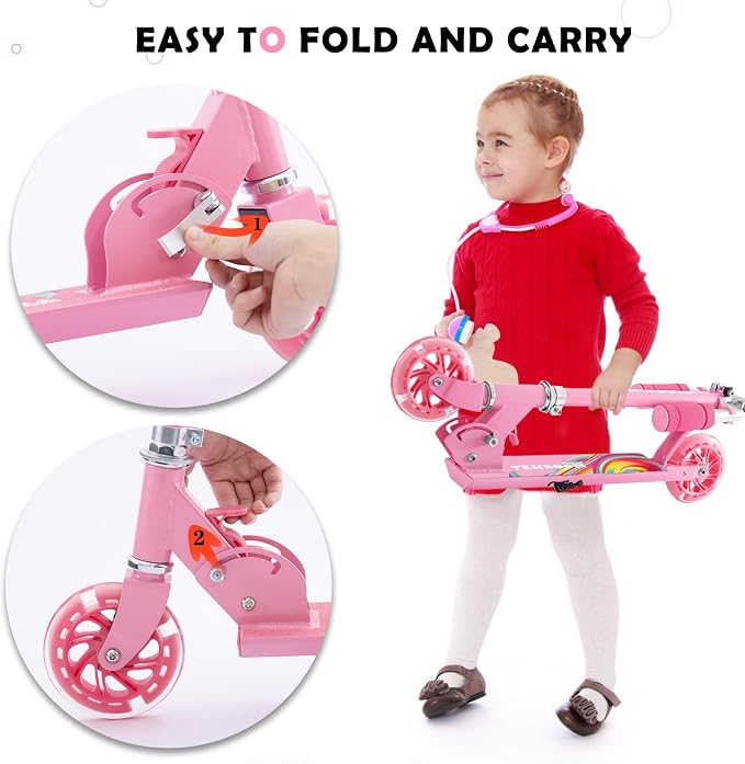 Scooter Toys for Kids Ages 6-12/3-5, Christmas Birthday Gifts for Girls Boys, Easy Folding Kids Scooter with 3 Levels Adjustable Handlebar