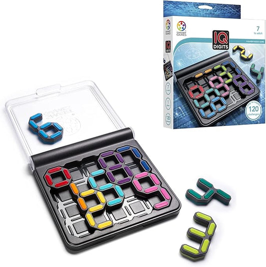 SmartGames IQ Digits – Compact Travel Logic Game with 120 Number Challenges, Math & Puzzle Brain Teaser for Kids & Adults, STEM Toy for Ages 7+, Portable Educational Game