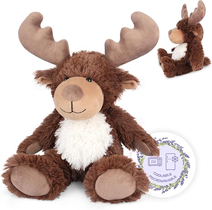 SuzziPals Heatable & Coolable Moose Stuffed Animal, Plushies Microwavable Heating Pad for Soothing & Relaxation, Lavender Scent Stuffed Plush Toys for Stress Relief, Christmas Stuffed Animals Gifts