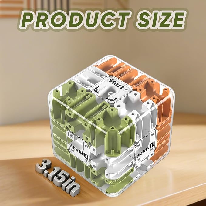 3D Cube Puzzle, Labyrinth Brain Teaser Maze Ball, Orange | Stress Fidget Puzzle, For Kids Adults, Boys Girls Birthday Gifts