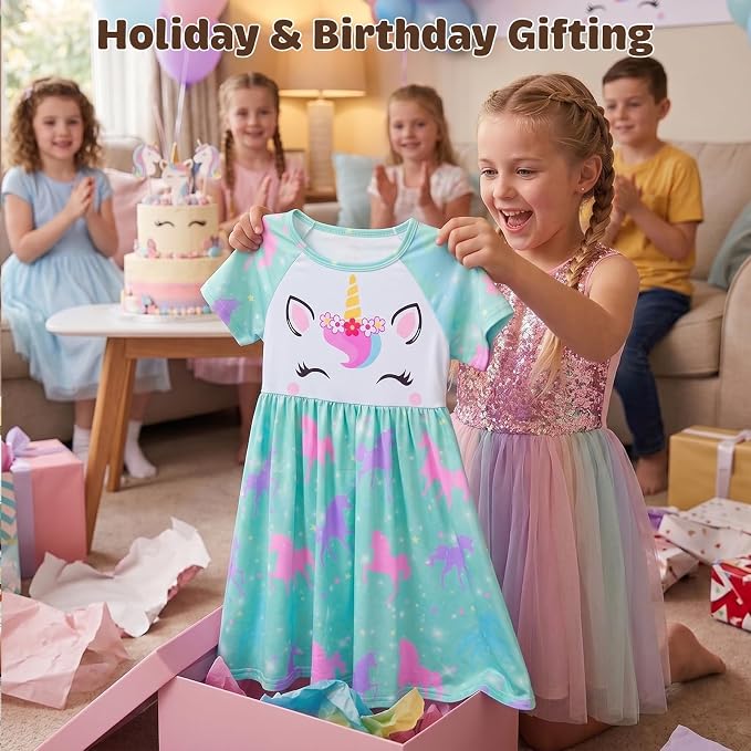 Play Tailor Doll and Girl Matching Nightgown Unicorn Outfit Pajamas Night Dress for Girls and 18" Dolls Clothes