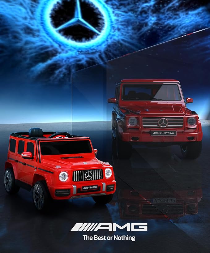 ELEMARA Licensed Mercedes-Benz AMG G63 Ride on toys,Drivable Car for Toddler,Kids' Electric Vehicles,Dual Mode of Flashing Light/LED light,Low Battery Prompt,Bluetooth,Music& Horn,Soft Start,Light Red