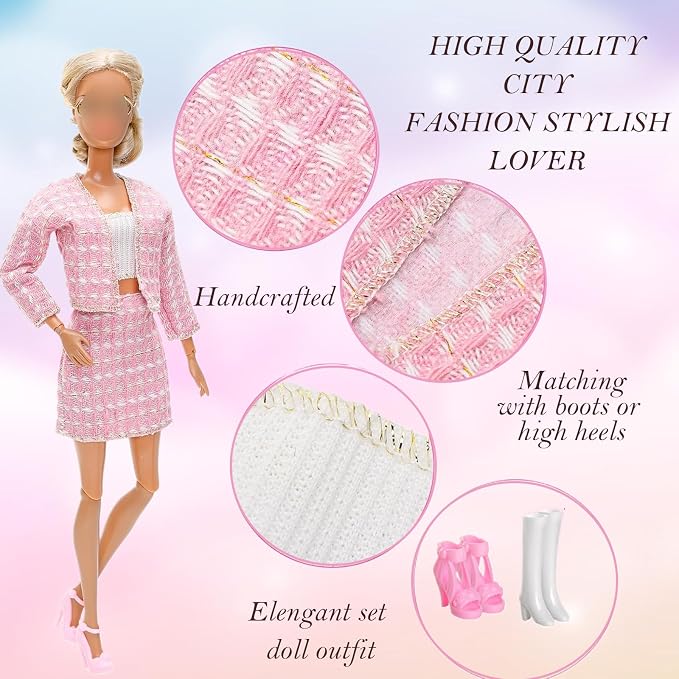 21 PCS Doll Clothes & Accessories Includes 6 Fashion Outfits Chic Suits Party Gown Dress Outfit Stylish Dress Casual Clothing with 6 Pairs of Shoes Accessories,Glasses ,bag for Girl Doll Birthday Xmas