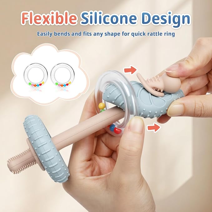 Baby Teething Rattles Toys 3-6 Months, Silicone Baby Teether Toys for Teething Relief, Teething Straws for Babies 6-12 Months, Infant Chew Sticks Toys, Gift for Newborn Boys Girls, BPA Free