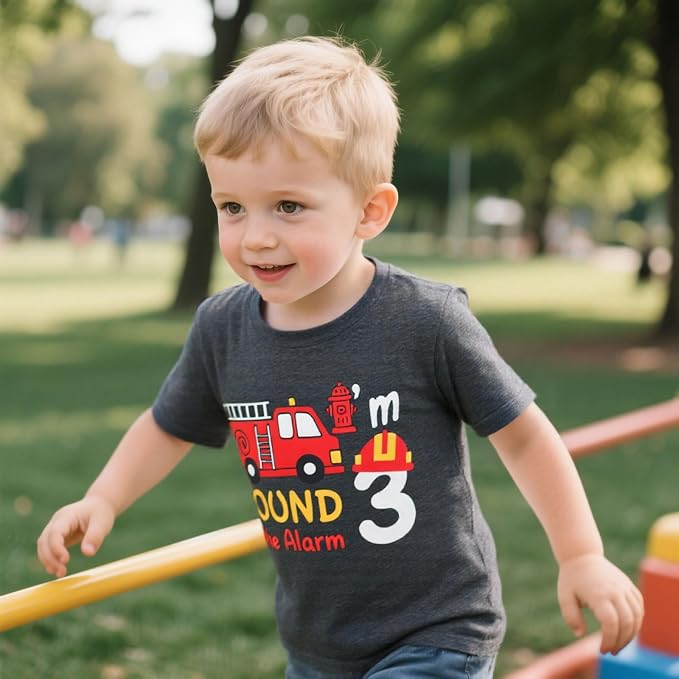 Lovekider 2-5 Years Birthday Boy Shirt Construction Party T-Shirts Excavator Cotton Short Sleeve Tee Dark Grey