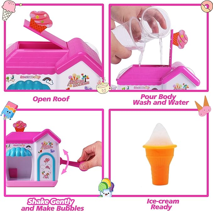 AugToy Bath Toys for Toddlers 3-5 Years, Ice Cream Foam Maker Bath Toys for Kids Ages 4-8, Bubble Pretend Cake Play Set Bathtub Water Toys Age 3 4 5 Year Old Girls Boys Holiday Birthday Gifts Idea