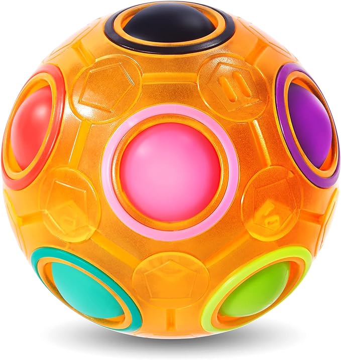 Vdealen Magic Rainbow Puzzle Ball, Fidget Ball Puzzle Brain Teaser Fidget Toy for Boys & Girls- Birthday Party Easter Valentines Christmas Stocking Stuffers for Kids Teen & Adults(Orange)