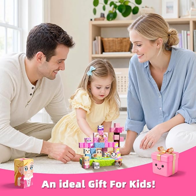 100PCS Magnetic Blocks, Magnetic Building Cube Set for Kids Ages 3+, Constructions STEM Stacking Tiles Toy Building Birthday Gifts for Girls