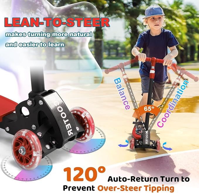 Kids Kick Scooter, Kick Scooter for Kids 2-7 Age, Light up 3 Wheels Kick Scooter, Heavy Duty Folding Lean-to-Steer Scooters with 3 Adjustable Handlebar for Boys Girls Blue